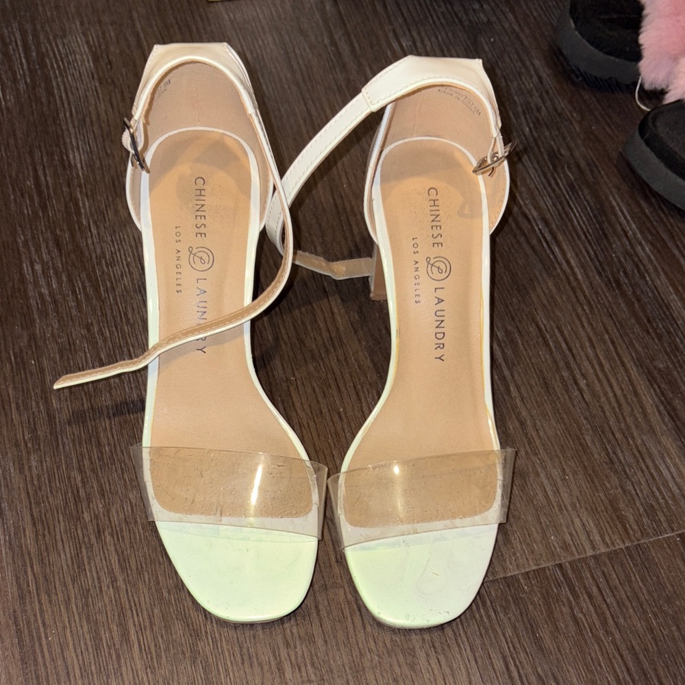 Chinese Laundry White Clear-Strap Ankle Sandals